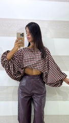 Blusa Gaenor a Quadrettini Ampia e a Sbuffo