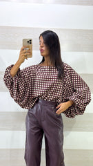 Blusa Gaenor a Quadrettini Ampia e a Sbuffo