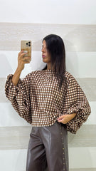 Blusa Gaenor a Quadrettini Ampia e a Sbuffo