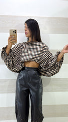 Blusa Gaenor a Quadrettini Ampia e a Sbuffo