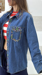 Camicia Beryl in Denim Overshirt con Strass Multicolor