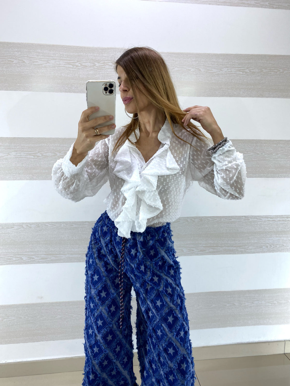 Camicia Dalila1 Semitrasparente con Ruches