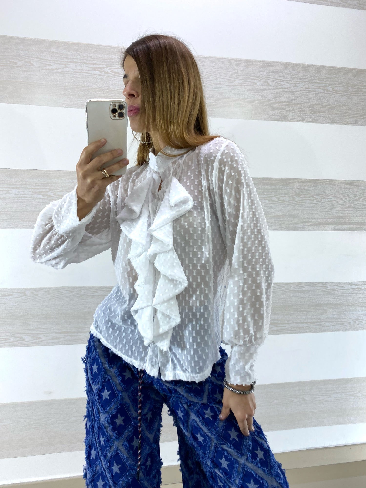 Camicia Dalila1 Semitrasparente con Ruches