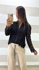 Camicia Rachel Macramè Foderata Nera