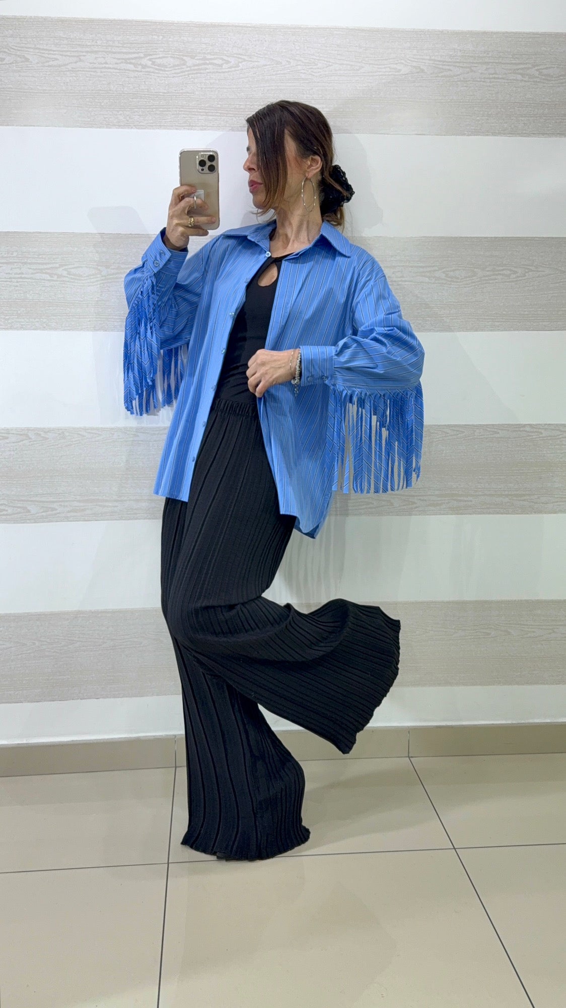 Camicia Reanna a Righe con Frange