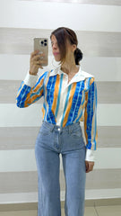 Camicia Rika a Righe Verticali con Colletto Bianco