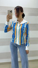 Camicia Rika a Righe Verticali con Colletto Bianco