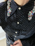 Camicia Satin Gioiello Punti Luce e Strass sul Colletto