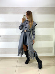 Cappotto Smanicato Freda Spigato con Frange