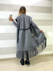 Cappotto Smanicato Freda Spigato con Frange