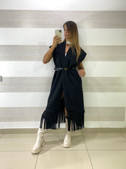 Cappotto Smanicato Freda Spigato con Frange