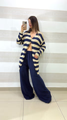 Cardigan Bettina a Fasce Blu e Platino con Lurex