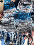 Cardigan Brigida Multicolor Azzurro con Frange