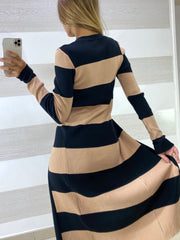 Cardigan Dixie Lungo a Fasce Cuoio e Nero