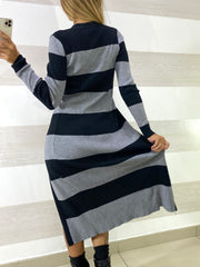 Cardigan Dixie Lungo a Fasce Grigio e Nero