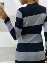 Cardigan Dixie Lungo a Fasce Grigio e Nero