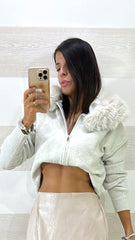 Cardigan Harmonie Cappuccio con Pelliccia Removibile