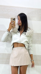 Cardigan Harmonie Cappuccio con Pelliccia Removibile