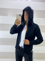 Cardigan Mabel con Cappuccio e Pelliccia Removibile
