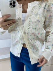 Cardigan Stacee a Quadroni in Lurex e Perline