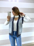 Cardigan Tetty Tipo Lana Ricamato Grigio Chiaro