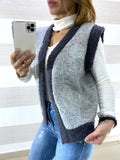 Cardigan Tetty Tipo Lana Ricamato Grigio Chiaro