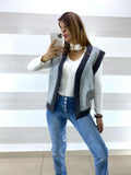 Cardigan Tetty Tipo Lana Ricamato Grigio Chiaro