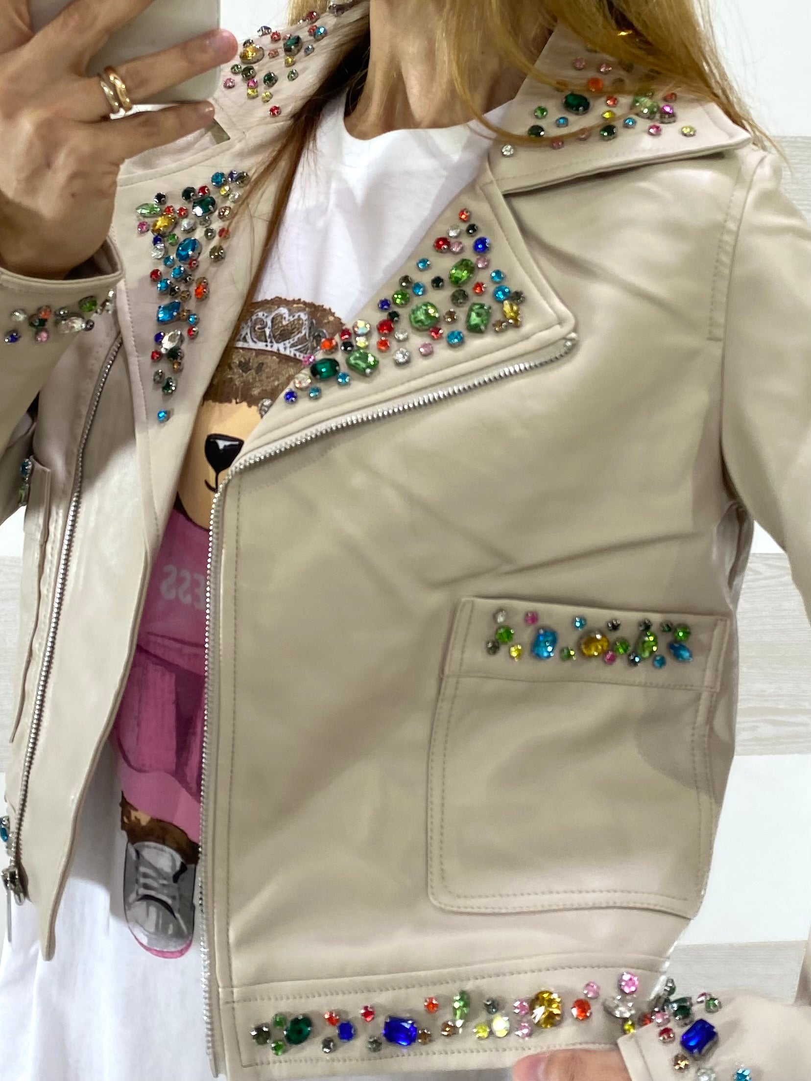 Chiodo Daniela Eco Pelle con Strass e Pietre Colorate