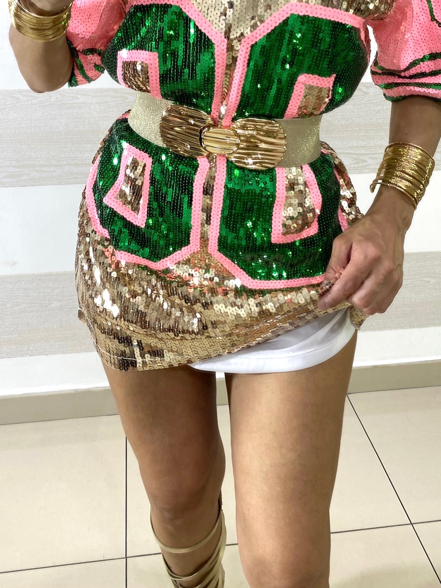 Cintura Naomi Elastica Lurex Oro Maxi Doppia Fibbia
