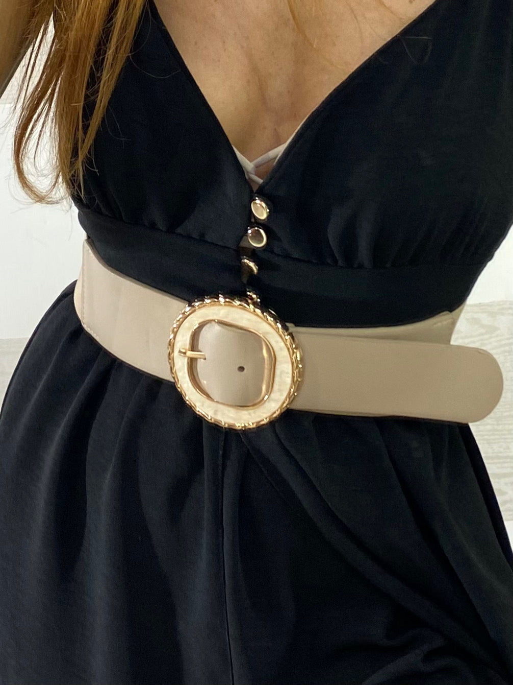 Cintura Nunzy Elastica con Maxi Fibbia Perlata e Oro