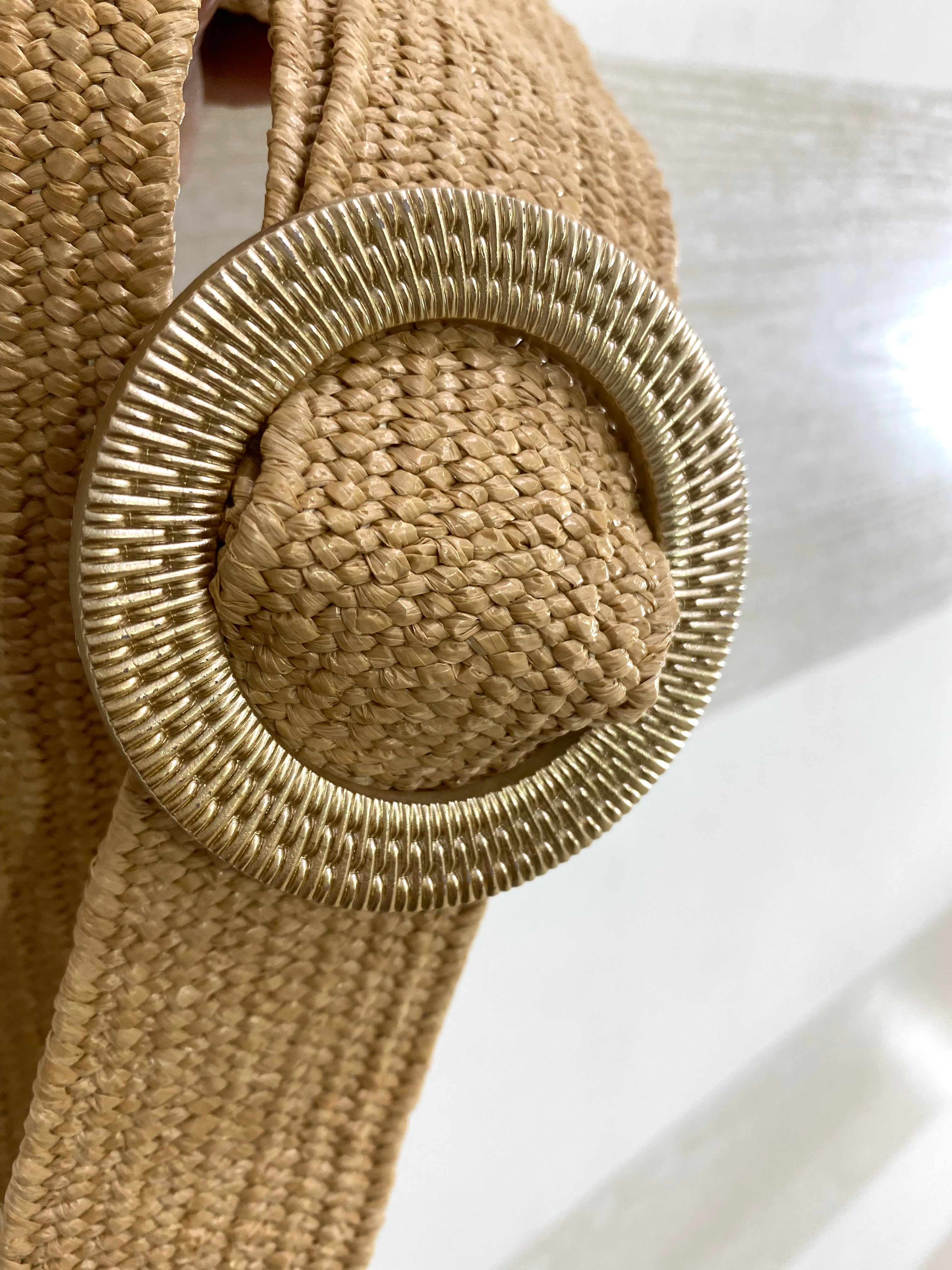 Cintura Ylenia Elastica tipo Rafia Beige con Fibbia Platino