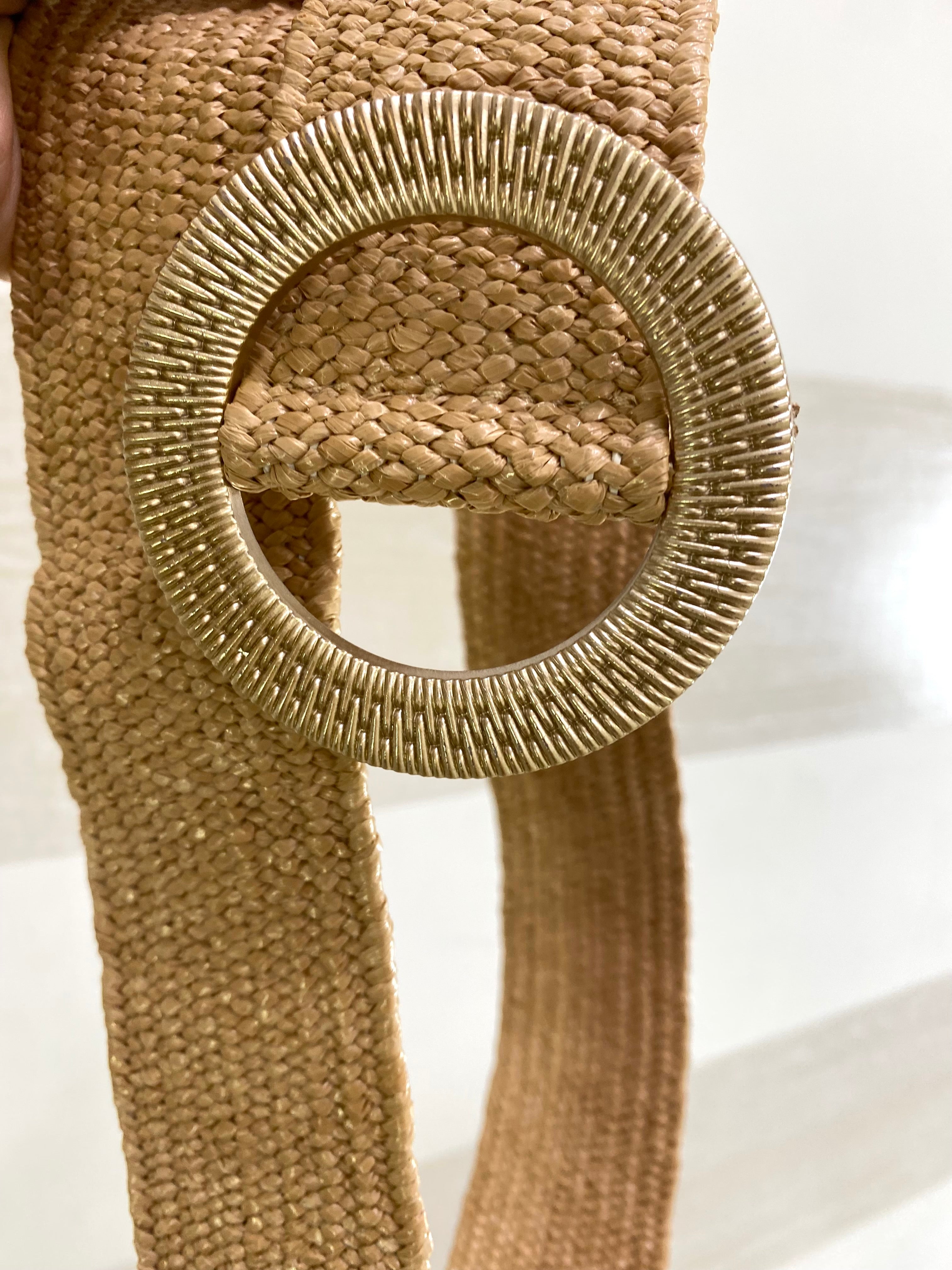 Cintura Ylenia Elastica tipo Rafia Beige con Fibbia Platino