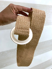 Cintura Ylenia Elastica tipo Rafia Beige con Fibbia Platino