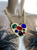 Collana Cuore grande Oro con Pietre Multicolor