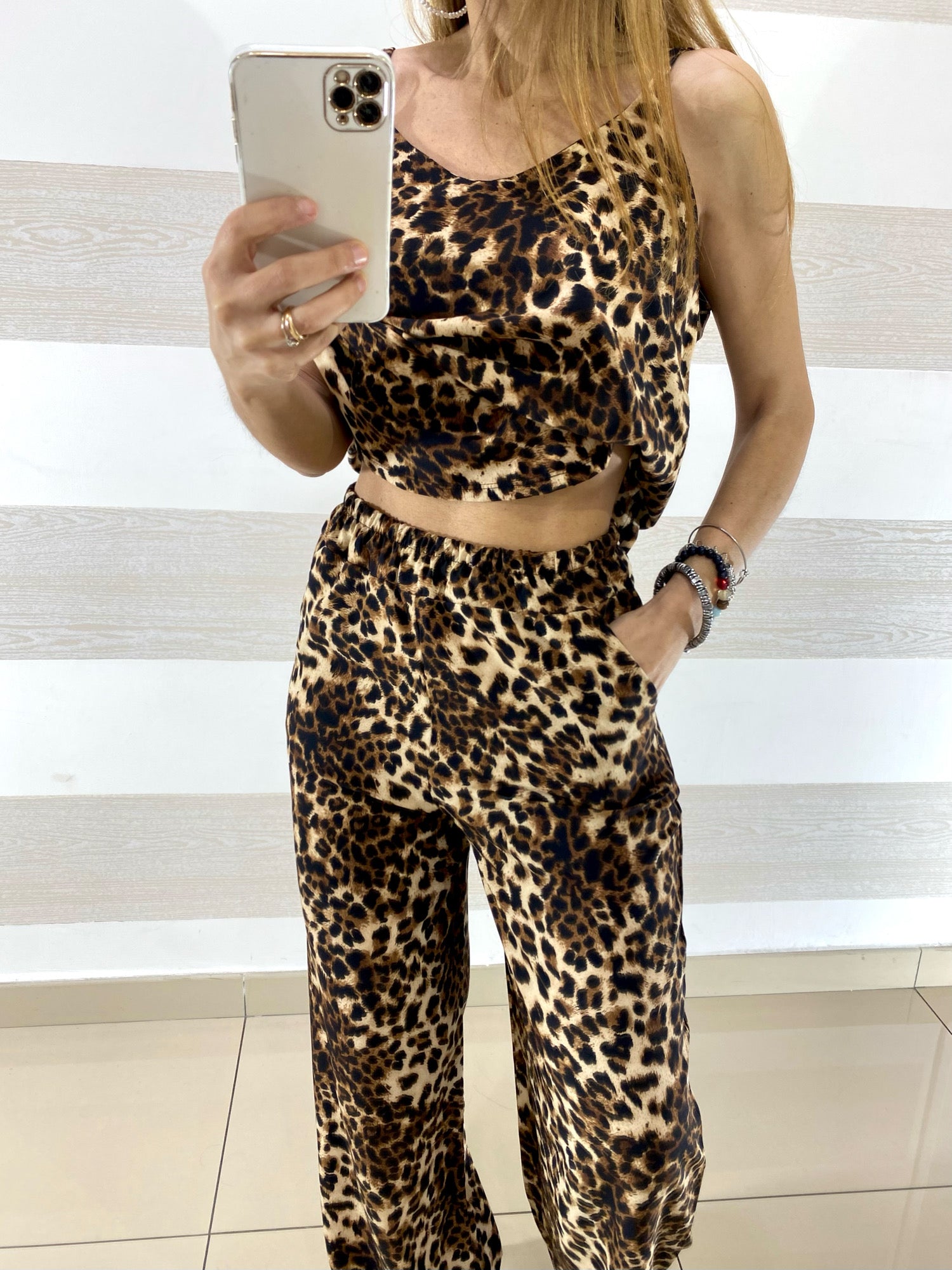 Completo Kate PantaPalazzo e Top Canotta Animalier
