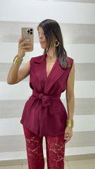 Coordinato Alicia Pantaloni in Pizzo e Giacca Smanicata