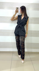 Coordinato Alicia Pantaloni in Pizzo e Giacca Smanicata