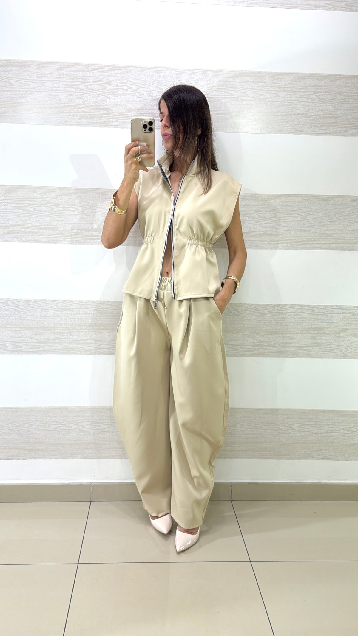 Coordinato Amanda Pantaloni Harem Balloon e Top Smanicato con Zip