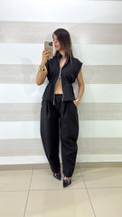 Coordinato Amanda Pantaloni Harem Balloon e Top Smanicato con Zip