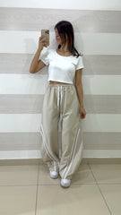 Coordinato Angie PantaBalloon con Bande e Maglia Crop a Costine