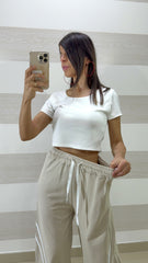 Coordinato Angie PantaBalloon con Bande e Maglia Crop a Costine
