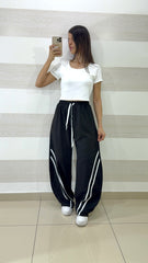 Coordinato Angie PantaBalloon con Bande e Maglia Crop a Costine