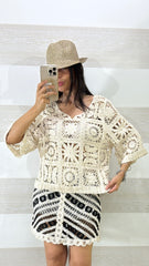 Coordinato Annis2 Gonna e Maglia in Crochet Nero e Beige