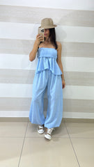 Coordinato Bonita Pantaloni Balloon e Top Svasato Effetto Lino