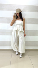 Coordinato Bonita Pantaloni Balloon e Top Svasato Effetto Lino