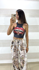 Coordinato Carla Pantaloni Camouflage e Top Labbra Rosse