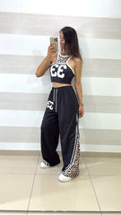 Coordinato Carla Pantaloni e Top Leopardati con Bande Bianche