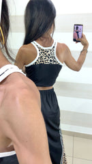 Coordinato Carla Pantaloni e Top Leopardati con Bande Bianche