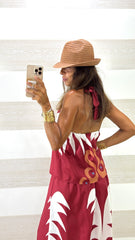 Coordinato Dena Gonna e Top Bordeaux Fantasia Etnica