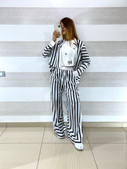 Coordinato Dolores Satin PantaPalazzo e Camicia a Righe